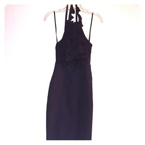 Black Halter Dress w/ Ruffles and floral detail
